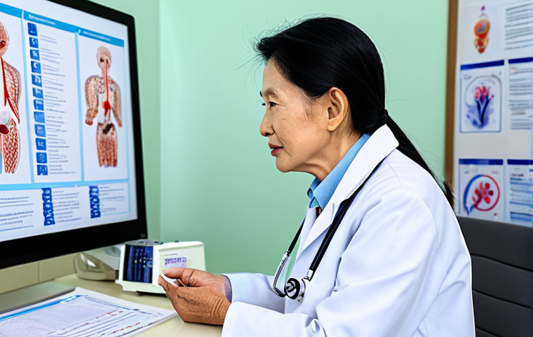 ** A Vietnamese doctor in a modern, well-equipped clinic, fully clothed in a professional white coat, consulting with a senior patient about preventative medicine. The background shows advanced medical technology and educational posters on healthy living. Safe for work, appropriate content, professional, modest, perfect anatomy, natural pose, well-formed hands, proper finger count. **