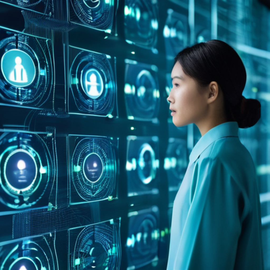 디지털 헬스케어에서의 윤리적 쟁점 - **Prompt 1: Digital Health Data Security and Personal Control** "A medium shot of a diverse indi...
