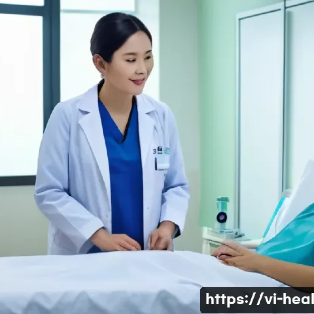 AI 기술을 통한 치료 효과 분석 - "A modern, brightly lit hospital room in Vietnam. A compassionate Vietnamese female doctor in her mi...