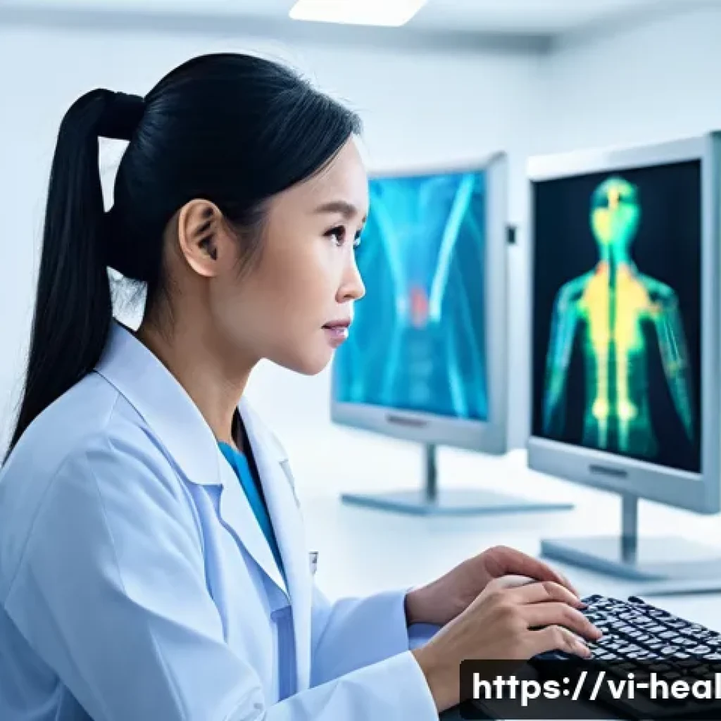 환자 맞춤형 의료의 미래 비전 - A futuristic healthcare laboratory scene in Vietnam, showcasing advanced genetic testing technology ...