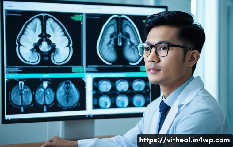 미래의 의료 전문가 역할 변화 - A modern Vietnamese hospital scene showing a young male doctor wearing professional attire and glass...