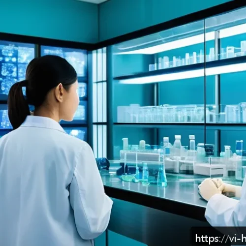 생명 연장 기술의 윤리적 논의 - A futuristic Vietnamese medical laboratory specializing in regenerative medicine and stem cell thera...