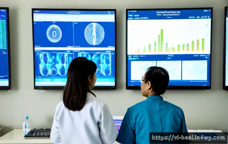 AI 기반의 의료 데이터 분석 방법 - Photorealistic AI-powered medical data analysis in a modern Vietnamese hospital, a Vietnamese female...